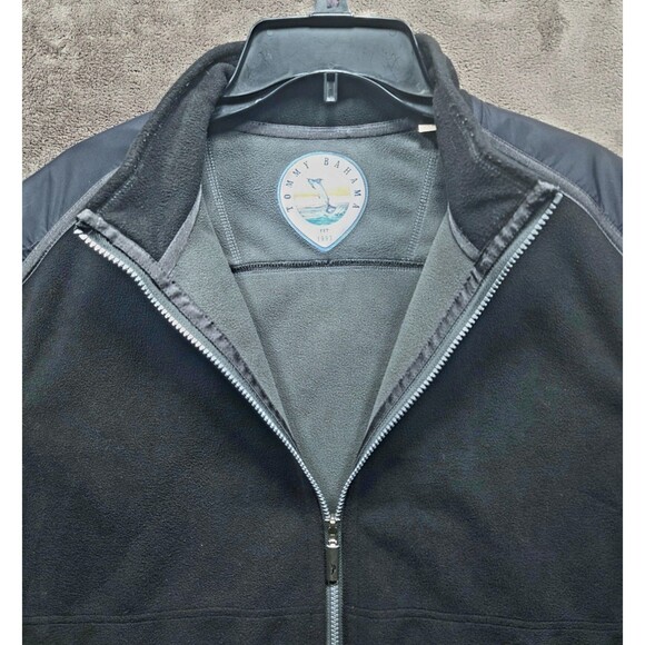 Tommy Bahama Mens Size Large Zip Up Fleece Jacket Black High Neck Pockets - Picture 3 of 14